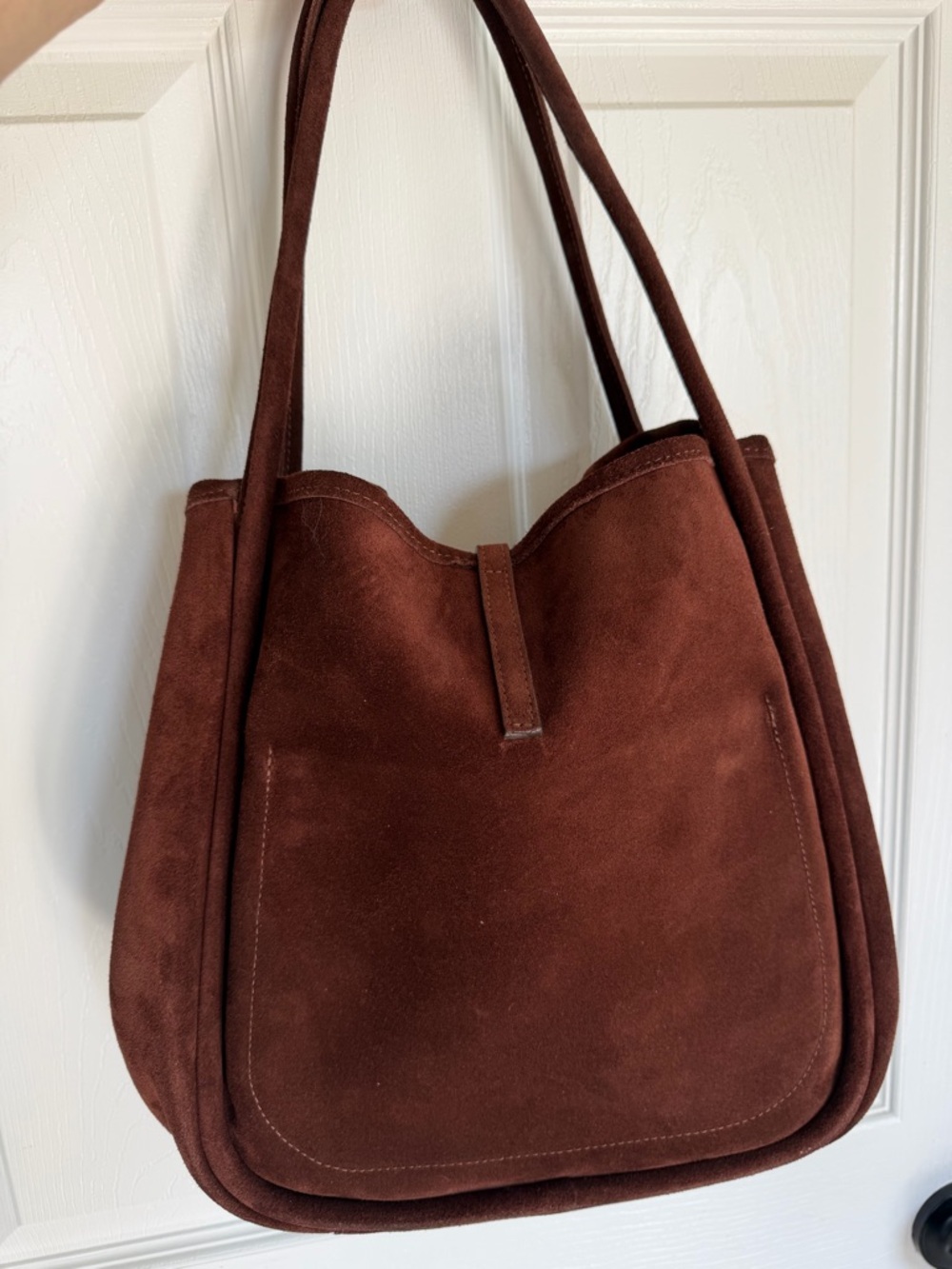 Women's Suede Shoulder Bag in Deep Brown - Picture 2 of 4